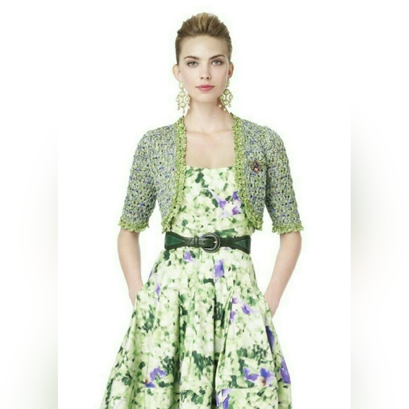 $5,900 NEW OSCAR DE LA RENTA ADOREABLE SILK GREEN IRISES RUNWAY DRESS US 8, 16 - Picture 13 of 16